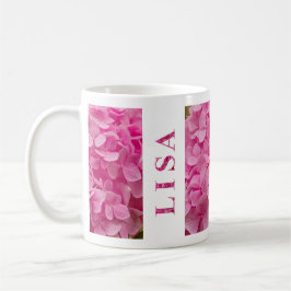 ’Lisa’ Namn Vår Rosa Hydrangea Blommigt Lettering Kaffemugg