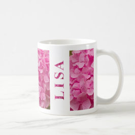 ’Lisa’ Namn Vår Rosa Hydrangea Blommigt Lettering Kaffemugg