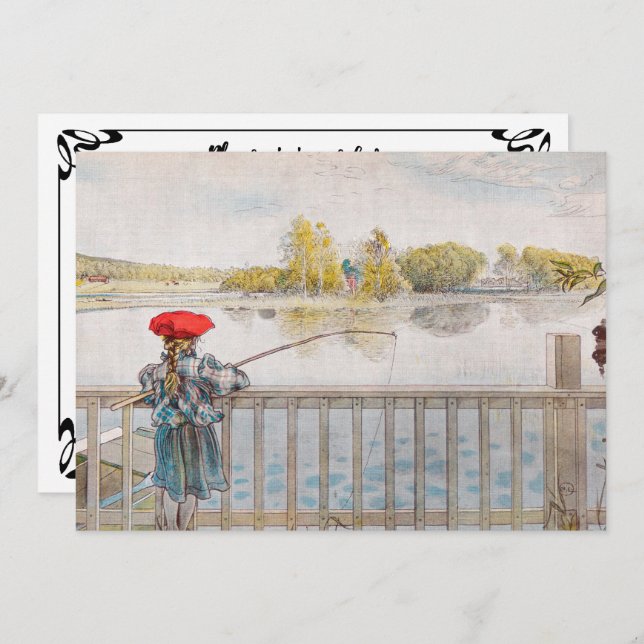 Lisbet Fishing by Carl Larsson, Pension Party Inbjudningar (Fram/baksida)