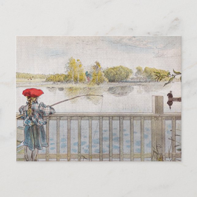 Lisbeth a Little Girl Fishing by Carl Larsson Vykort (Framsida)