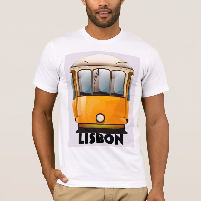 Lisbon gul spårvagn resa affisch t shirt (Framsida)