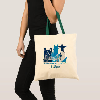 Lisbon Portugal City Skyline Tote Bag – Minimal Tr Tygkasse