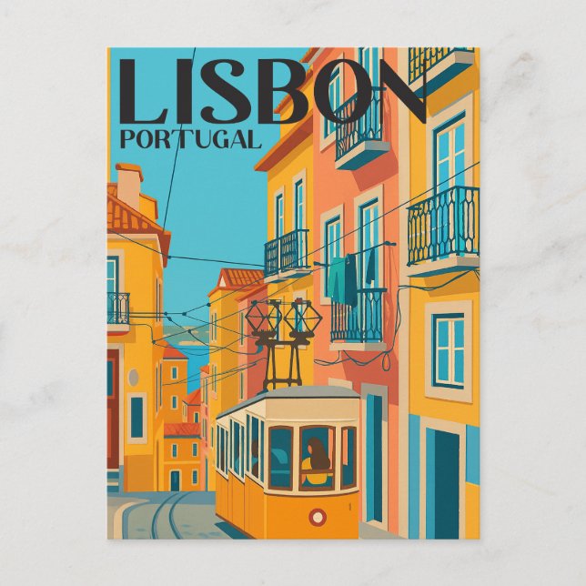 Lisbon Portugal Tram Vintage Travel Vykort (Framsida)