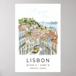 Lisbon Stad Konsttryck Gul Spårvagn, Klinkergator Poster