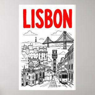 Lisbon Stadsscenariotryck - Minimalistisk svart oc Poster