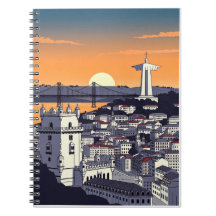 Lisbon Sunset Illustration Notebook – Retro Portug
