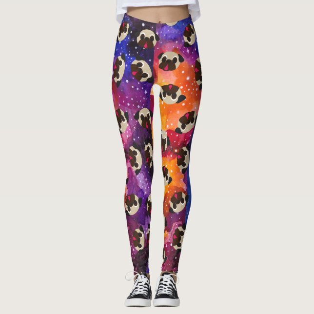 Lisma mops på kosmisk utrymmebakgrund leggings (Framsida)