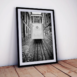 Lissabon Elevador da Gloria Funiculär Spårvagn B/W Poster