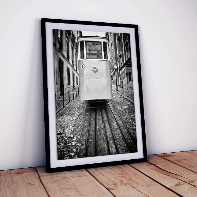 Lissabon Elevador da Gloria Funiculär Spårvagn B/W Poster (Skapare uppladdad)