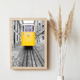 Lissabon Elevador da Gloria Gul spårvagn. B/W Foto Poster