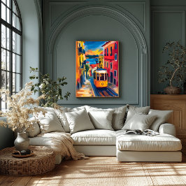 Lissabon Fauvist Stadsvy, Alfama Färgrik Portugal Poster