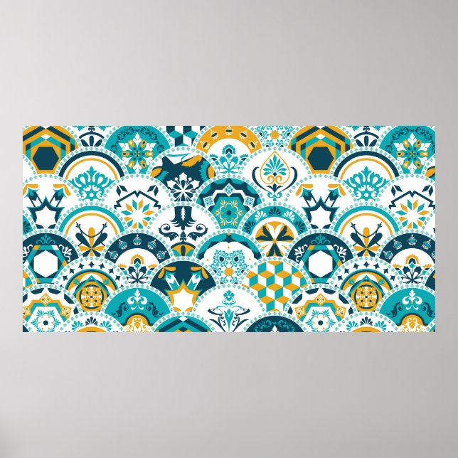 Lissabon geometric Azulejo tile mönster, portugisi Poster (Framsidan)