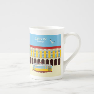 Lissabon gult tram vintage stil benporslin mugg