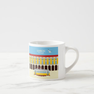 Lissabon gult tram vintage stil espressomugg