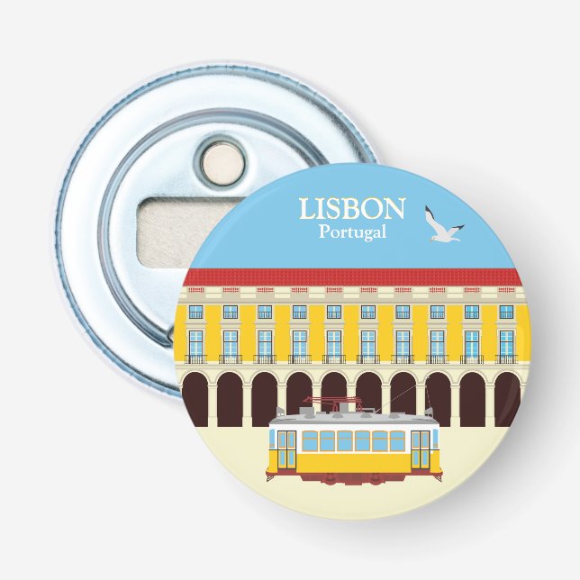 Lissabon gult tram vintage stil flasköppnare (Framsidan)