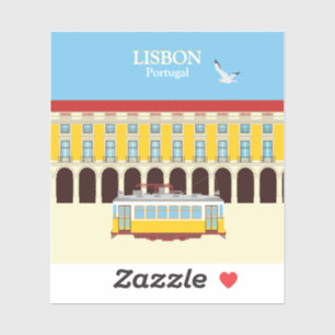 Lissabon gult tram vintage stil klistermärken