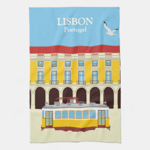 Lissabon gult tram vintage stil kökshandduk