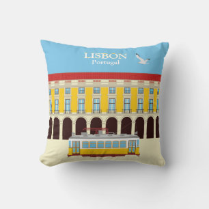 Lissabon gult tram vintage stil kudde