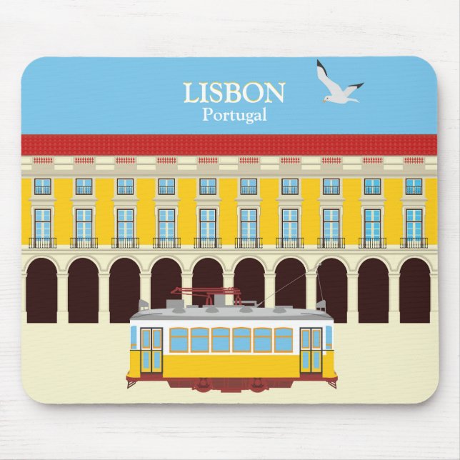 Lissabon gult tram vintage stil musmatta (Framsidan)