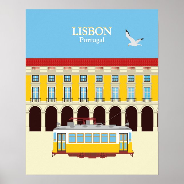 Lissabon gult tram vintage stil poster (Framsidan)