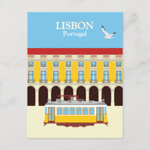 Lissabon gult tram vintage stil vykort
