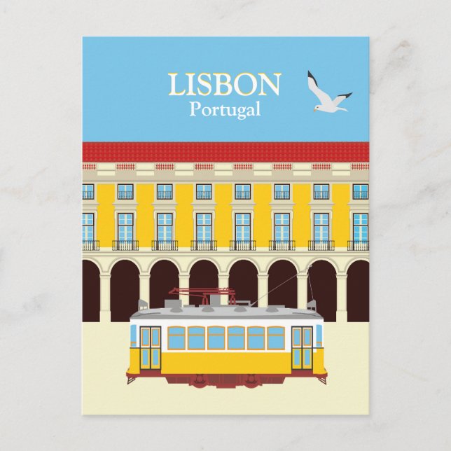 Lissabon gult tram vintage stil vykort (Framsida)