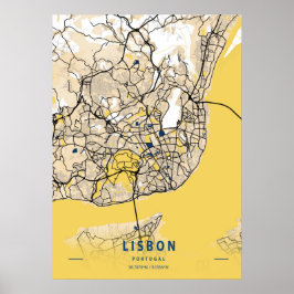 Lissabon - Gulten Portugal Karta Poster