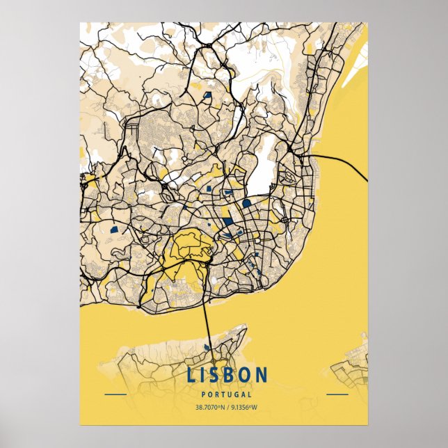 Lissabon - Gulten Portugal Karta Poster (Framsidan)