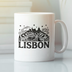 Lissabon Lisboa Portugal Minimalistisk Resa Kaffemugg