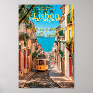 Lissabon på den ljusa sidan gul trambild Konst Poster