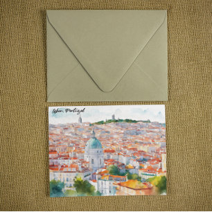 Lissabon Portugal Akvarell Panorama Utsikt Stad Kort
