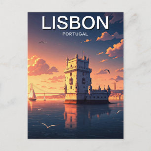 Lissabon Portugal Anime Stil Belem Torn Travel Vykort
