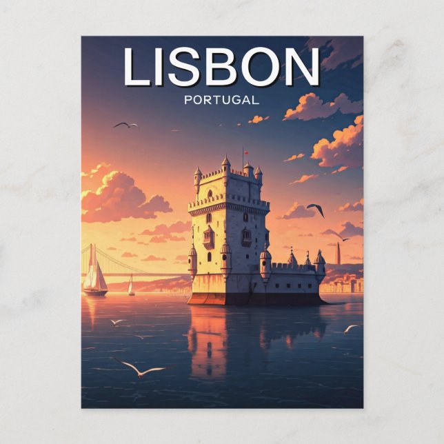 Lissabon Portugal Anime Stil Belem Torn Travel Vykort (Framsida)