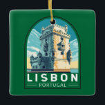 Lissabon Portugal Belem Torn Travel Retro Emblem Julgransprydnad Keramik<br><div class="desc">Lissabon Portugal - resdesign som visar Belém Torn. Belém Torn,  officiellt Torn i Saint Vincent,  är en berikning på 1600-talet i Lissabon som fungerade som påstignings- och avstigningsort för portugisiska utforskare.</div>