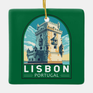 Lissabon Portugal Belem Torn Travel Retro Emblem Julgransprydnad Keramik