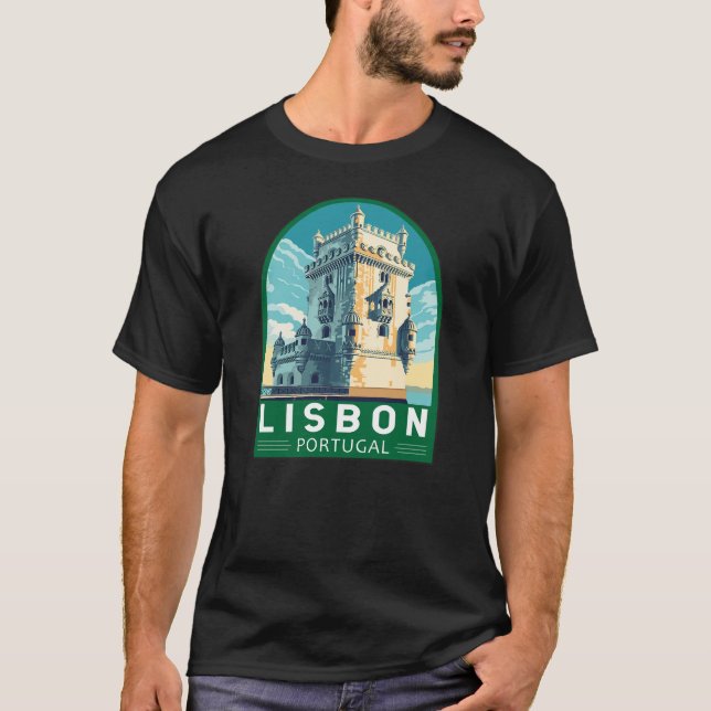Lissabon Portugal Belem Torn Travel Retro Emblem T Shirt (Framsida)