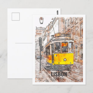Lissabon Portugal Berömd Travel Watercolor Sketch Vykort