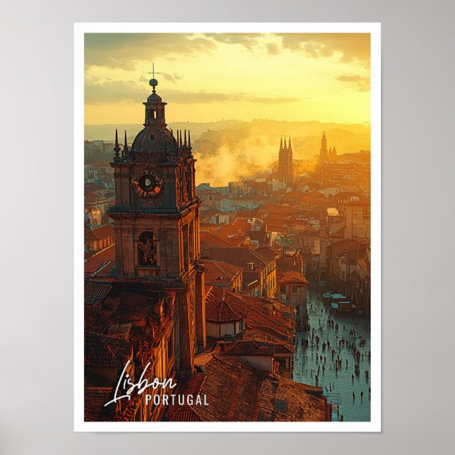 Lissabon Portugal Bevackra City Poster (Framsidan)