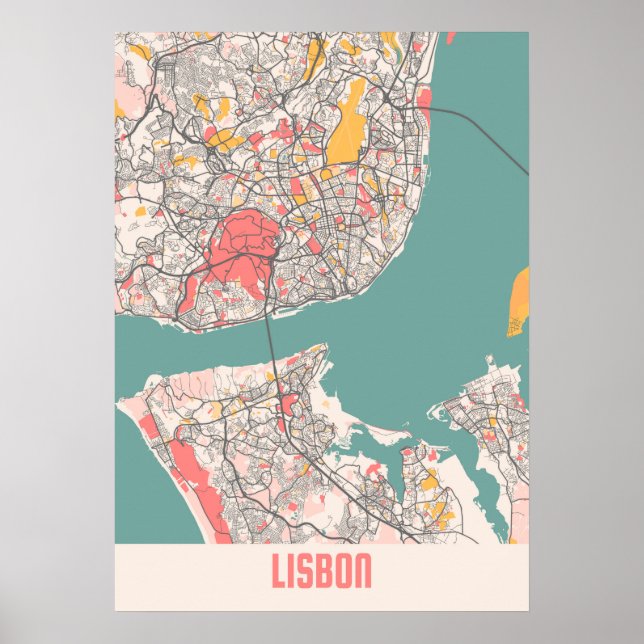 Lissabon - Portugal Chalk City Karta Poster (Framsidan)