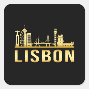 Lissabon Portugal City Skyline Cityscape Funny Gif Fyrkantigt Klistermärke