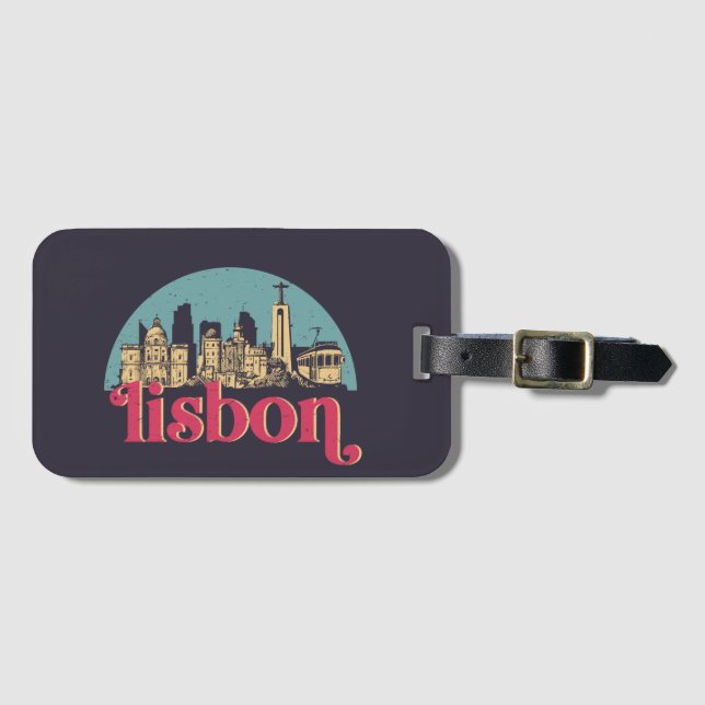 Lissabon Portugal City Skyline Vintage Cityscape Bagagebricka (Framsida horisontal)