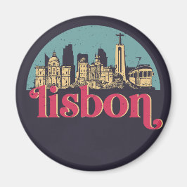 Lissabon Portugal City Skyline Vintage Cityscape Magnet
