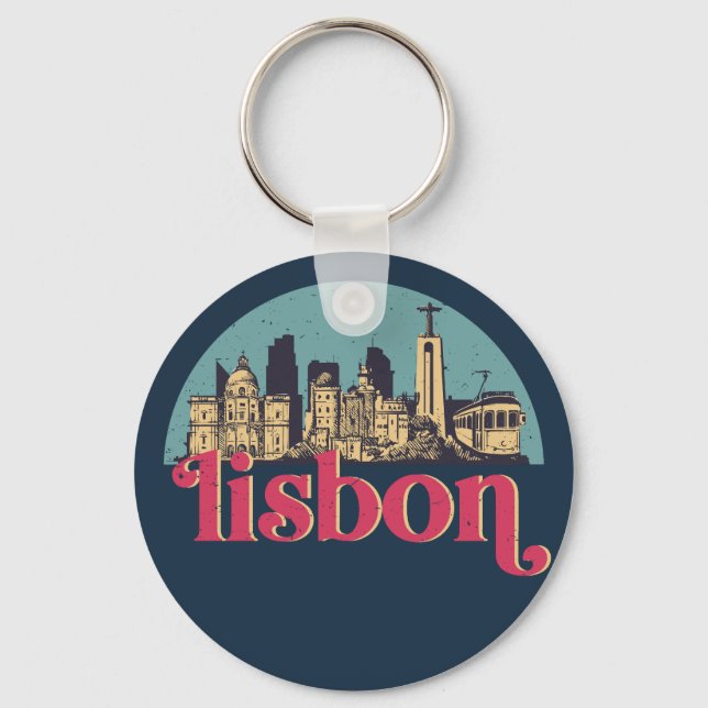 Lissabon Portugal City Skyline Vintage Cityscape Nyckelring (Framsida)