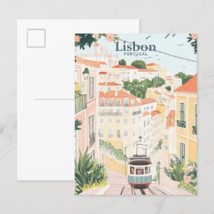 Lissabon Portugal Gouache Paint Illustration Trave Vykort