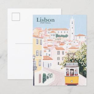 Lissabon Portugal Gouache Paint Illustration Trave Vykort