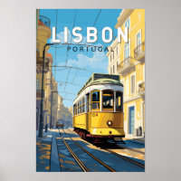 Lissabon Portugal Gul Spårvagn Resa Konst Vintage
