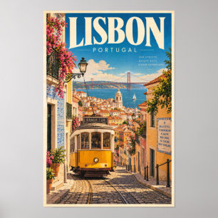 Lissabon Portugal Gul Spårvagn Resa Poster Väggkon