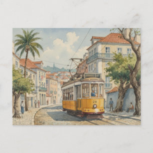 Lissabon Portugal Gul Spårvagn Resa Vykort