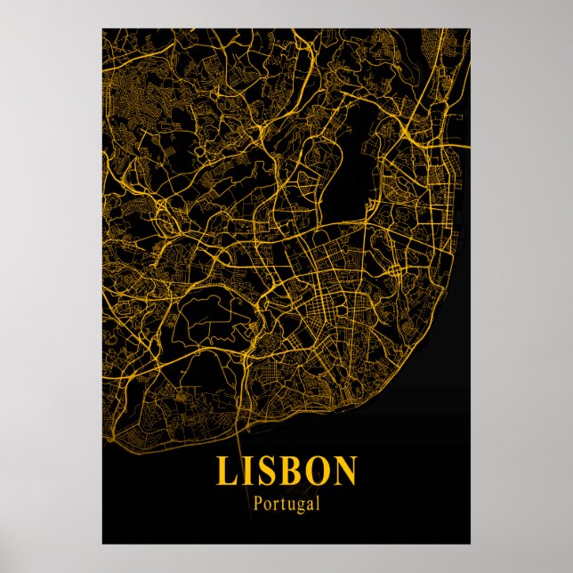 Lissabon - Portugal Guld City Karta Poster (Framsidan)