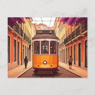 Lissabon Portugal Gult Tram Postcard Vykort